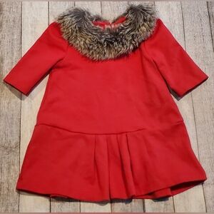 Janie & Jack Holiday Faux-Fur Collar Red Dress Girls Size 6-12 Months